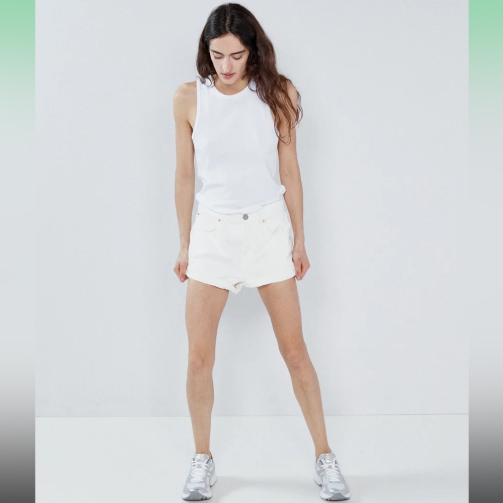 Raey Rivet Cut-Off Organic Cotton Denim Shorts, Size 8